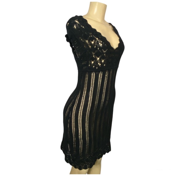 Y2K EST 1994 Old Navy Black Crochet Cover Up Dress V-Neck Size Medium - Picture 5 of 8